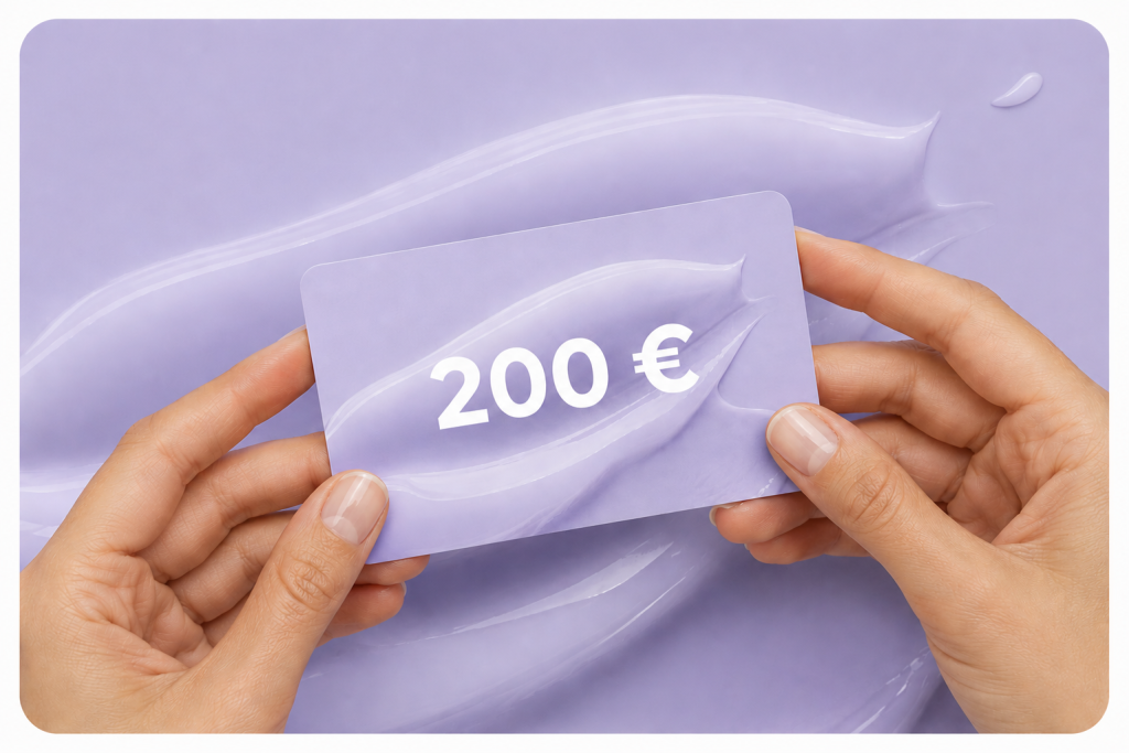 Hände halten einen AFACIAL Gutschein über 200 Euro